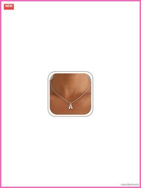 Silver Plated Initial Necklace Bubble Letter Pendant 16"+2" Gift for Mom